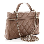 Caviar Quilted Top Handle Slim Vanity With Chain Dark Beige