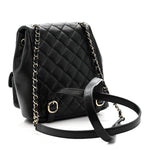 Shiny Caviar Quilted Medium Duma Pockets Drawstring Backpack Black