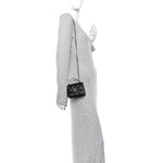 Caviar Quilted Enamel Top Handle Flap Clutch With Chain Black