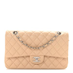 Lambskin Quilted Medium Double Flap Beige