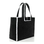 Raffia Large Paula's Ibiza Logo Tote Black White