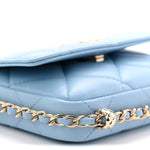 Lambskin Quilted Chain Around Coin Purse With Chain Light Blue