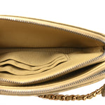 Metallic Calfskin Crocodile Embossed Small Gabrielle Clutch With Chain Gold