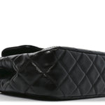 Shiny Crumpled Calfskin Quilted Wavy CC Hobo Black