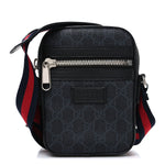GG Supreme Monogram Appia Calfskin Web Small Camera Messenger Bag Black Grey