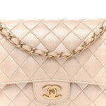 Pearly Caviar Quilted Medium Double Flap Light Beige