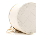 Lambskin Quilted Round Small Vanity Case With Chain White Black