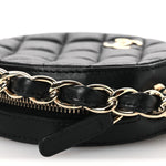 Lambskin Quilted Chain Round Mini Clutch Black