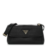 Vitello Daino Soft Flap Shoulder Bag Black