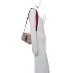 GG Supreme Monogram Textured Dollar Calfskin Web Ophidia Small Crossbody Bag Beige Ebony Fuchsia