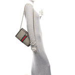 GG Supreme Monogram Web Medium Ophidia Chain Shoulder Bag Brown