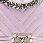 Iridescent Lambskin Chevron Quilted Medium Boy Flap Purple