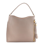 Pebbled Calfskin Small Alix Padlock Zip Hobo Bag Beige