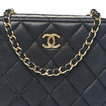 Lambskin Quilted Small Trendy CC Camera Case With Chain Navy