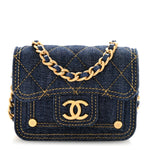 Denim Quilted Double You Card Holder On Chain Blue