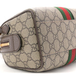 GG Supreme Monogram Textured Dollar Calfskin Web Mini Ophidia Top Handle Bag Beige Ebony New Acero