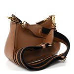 Vitello Daino Soft Zippered Hobo Shoulder Bag Caramel