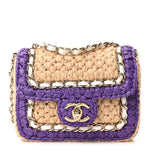Raffia Chain Venice Beach Mini Flap Bag Beige Purple
