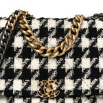 Tweed Quilted Maxi Chanel 19 Flap Black Ecru White