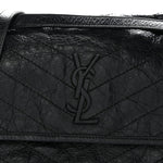 Crinkled Calfskin Matelasse Monogram Medium Niki Chain Satchel Black