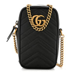 Calfskin Matelasse Mini GG Marmont Crossbody Bag Black
