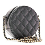 Iridescent Caviar Quilted Round Clutch With Chain Black