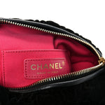 Velvet Camellia Embossed Barrel Clutch With Chain  Black
