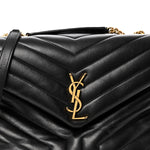 Calfskin Y Quilted Monogram Medium Loulou Chain Satchel Black