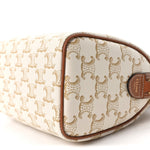 Triomphe Canvas Calfskin Small Boston Bag White