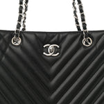 Caviar Chevron Quilted Large Shopping Tote Tote Black