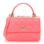 Lambskin Lacquered Quilted Mini Trendy CC Dual Handle Flap Bag Coral Pink