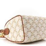 Triomphe Canvas Calfskin Small Boston Bag White