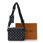 Calfskin Monogram Shadow Trio Messenger Navy White