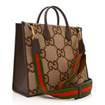 Monogram Jumbo GG Textured Dollar Calfskin Web Tote Bag Camel Ebony New Acero