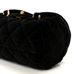 Velvet Quilted Mini Top Handle Flap Black