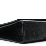 Calfskin Crocodile Embossed Medium Classic Monogram Kate Tassel Satchel Black