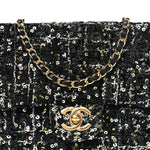 Tweed Sequin Small Single Flap Black Silvery Golden