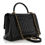 Calfskin Lizard Chevron Quilted Medium Coco Handle Flap Black