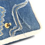 Denim Shearling Hieroglyph Flap Blue