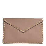 Vitello Medium Rockstud Envelope Flat Wristlet Pouch Poudre