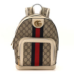 GG Supreme Monogram Textured Calfskin Web Small Ophidia Day Backpack Beige Ebony Mystic White