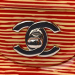 Patent Calfskin Striped Clutch With Chain Flap Red