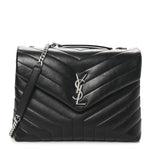 Calfskin Y Quilted Monogram Medium Loulou Chain Satchel Black