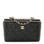 Caviar Quilted Small Vanity Case With Chain Black