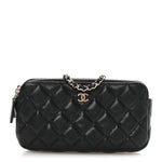 Caviar Quilted Small Clutch With Chain Black