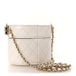 Lambskin Quilted Round Mini Vanity Case With Chain Case With Chain White