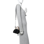 Suede Mini Bamboo Handle Bag Black