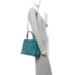 Vitello Morgan Fabric Jacquard Pequin Medium Peekaboo Iconic Satchel Lago Tobacco Black