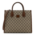 GG Supreme Monogram Azalea Calfskin Small Retro Interlocking G Tote Bag Beige Ebony Brown Sugar