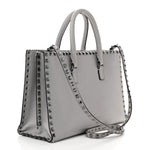 Grained Calfskin Medium Rockstud Double Handle Horizontal Tote Pastel Grey